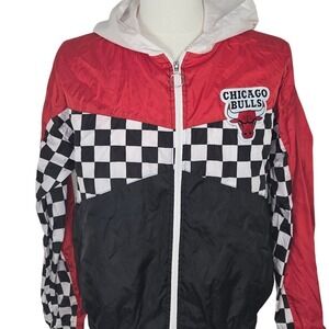 Chicago Bulls Windbreaker Jacket Mens M NBA Full Zip Hooded Red Black